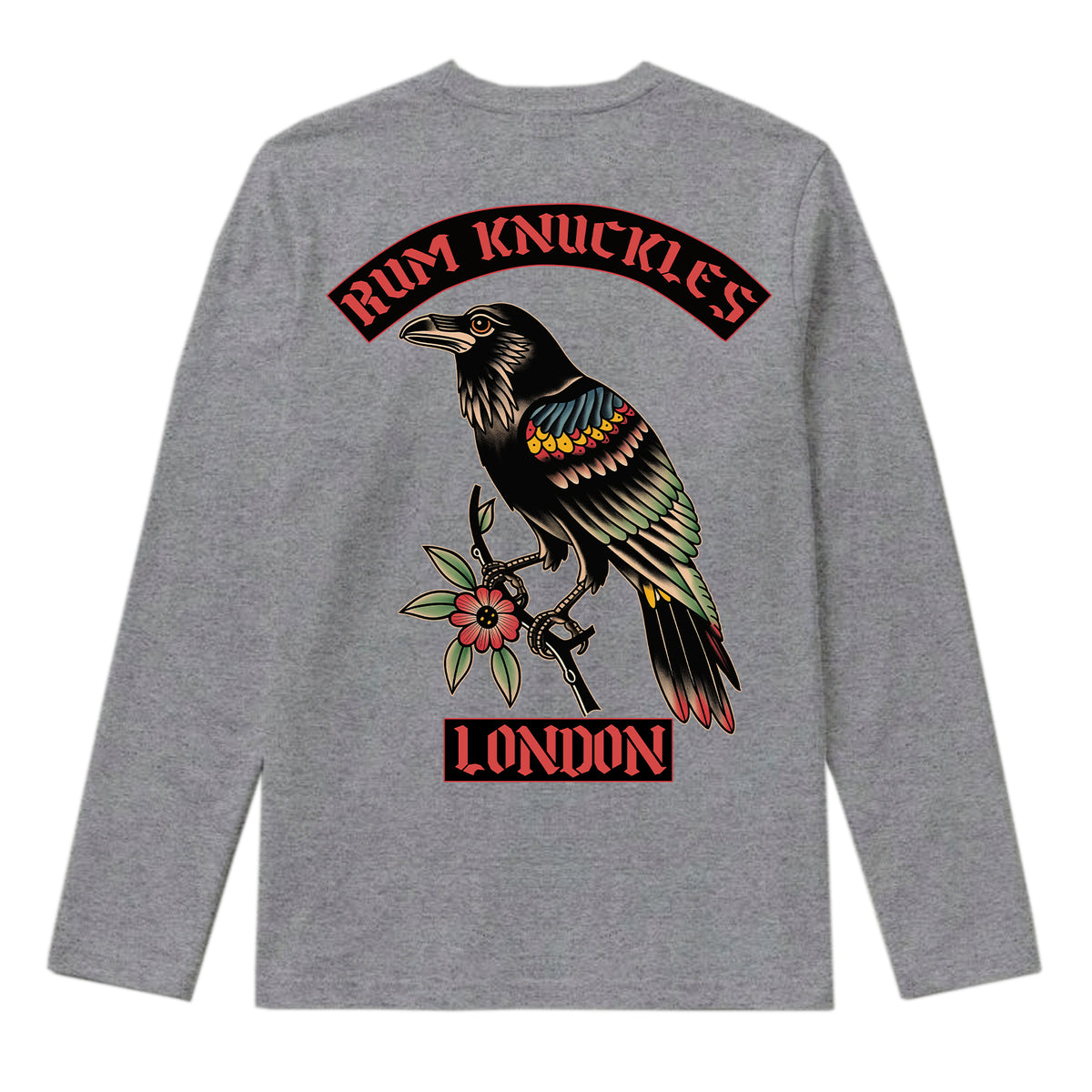 RUM KNUCKLES RVN TOWER Long Sleeve Tee - Heather Grey - back