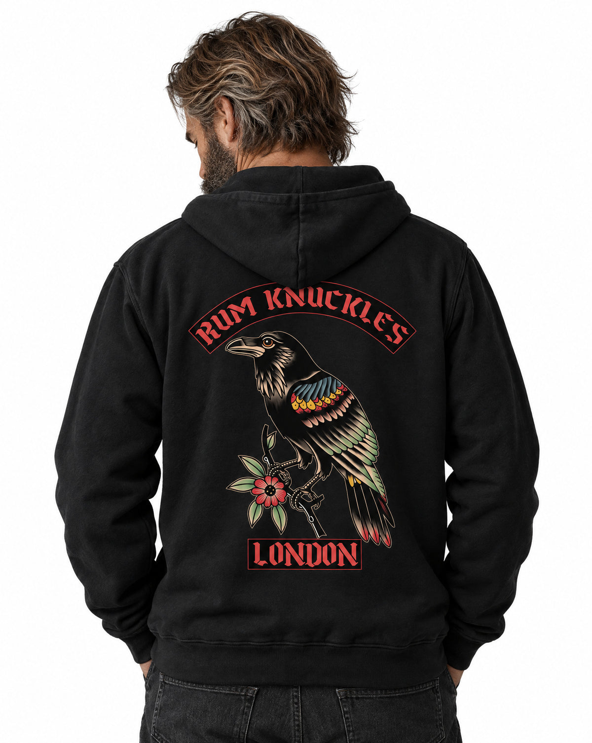 RUM KNUCKLES RVN TOWER Zip Hoodie - Black - model back