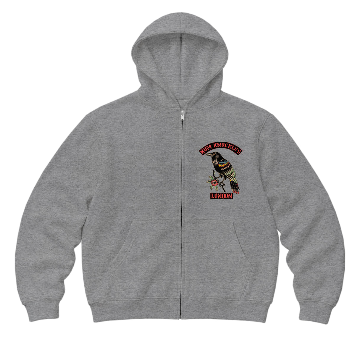 RUM KNUCKLES RVN TOWER Zip Hoodie - Heather Grey - front