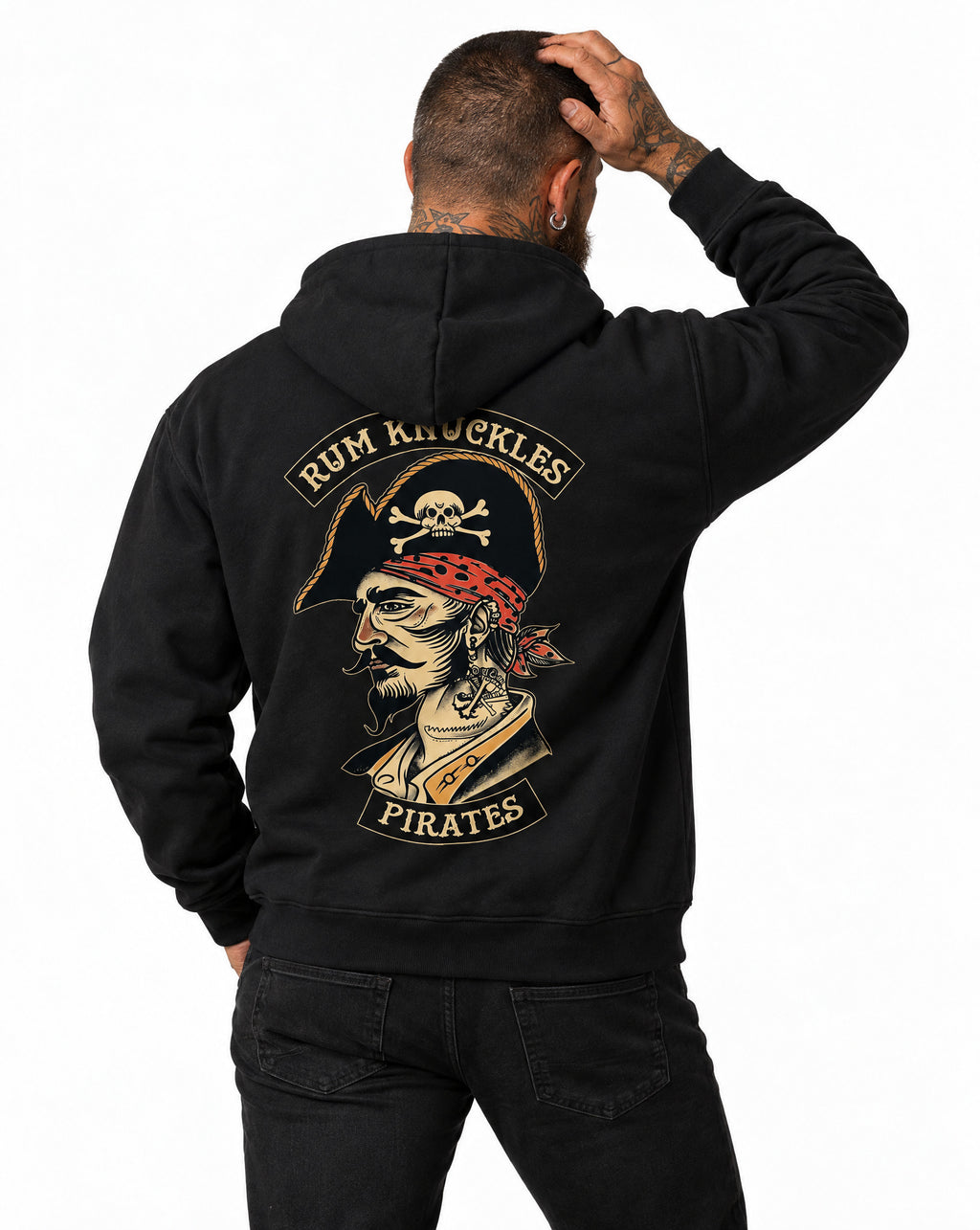 RUM KNUCKLES RK PIRATES Zip Hoodie - Black - model back
