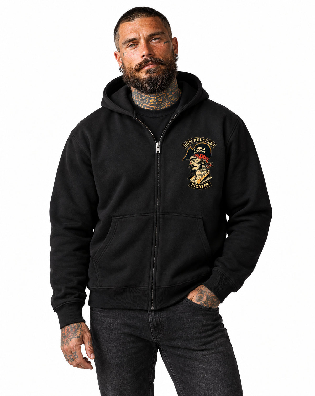 RUM KNUCKLES RK PIRATES Zip Hoodie - Black - model front