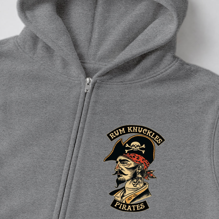 RUM KNUCKLES RK PIRATES Zip Hoodie - Heather Grey - detail