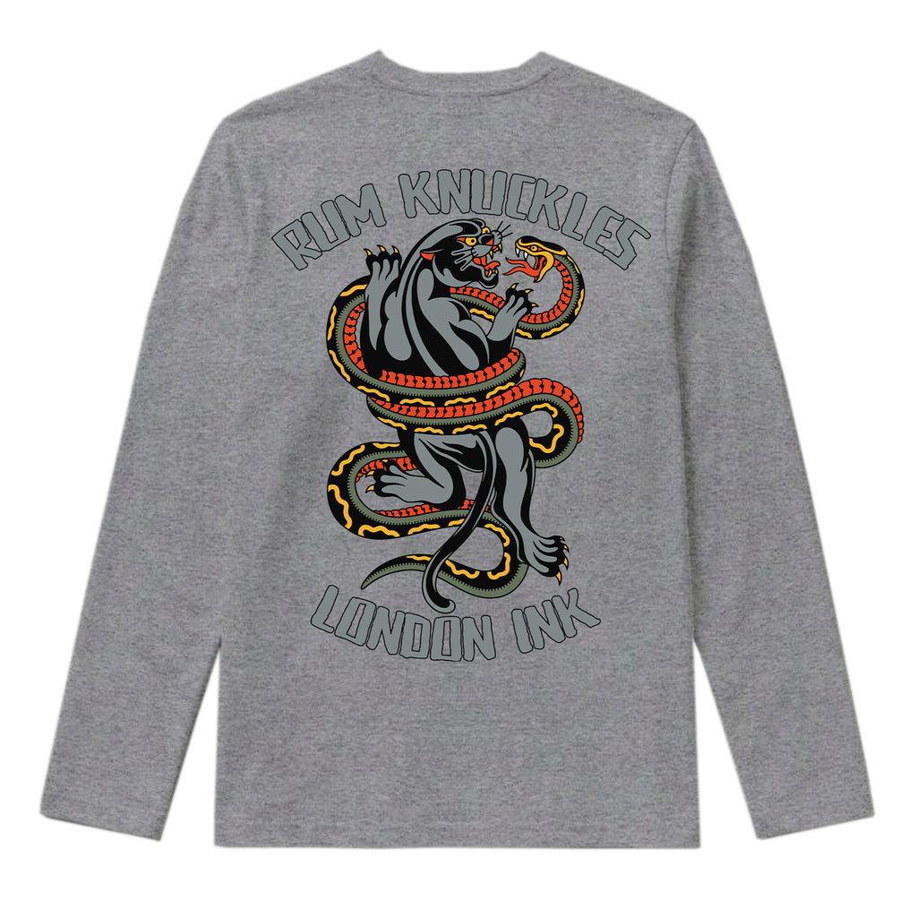 RUM KNUCKLES RK INK Long Sleeve Tee - Heather Grey - back