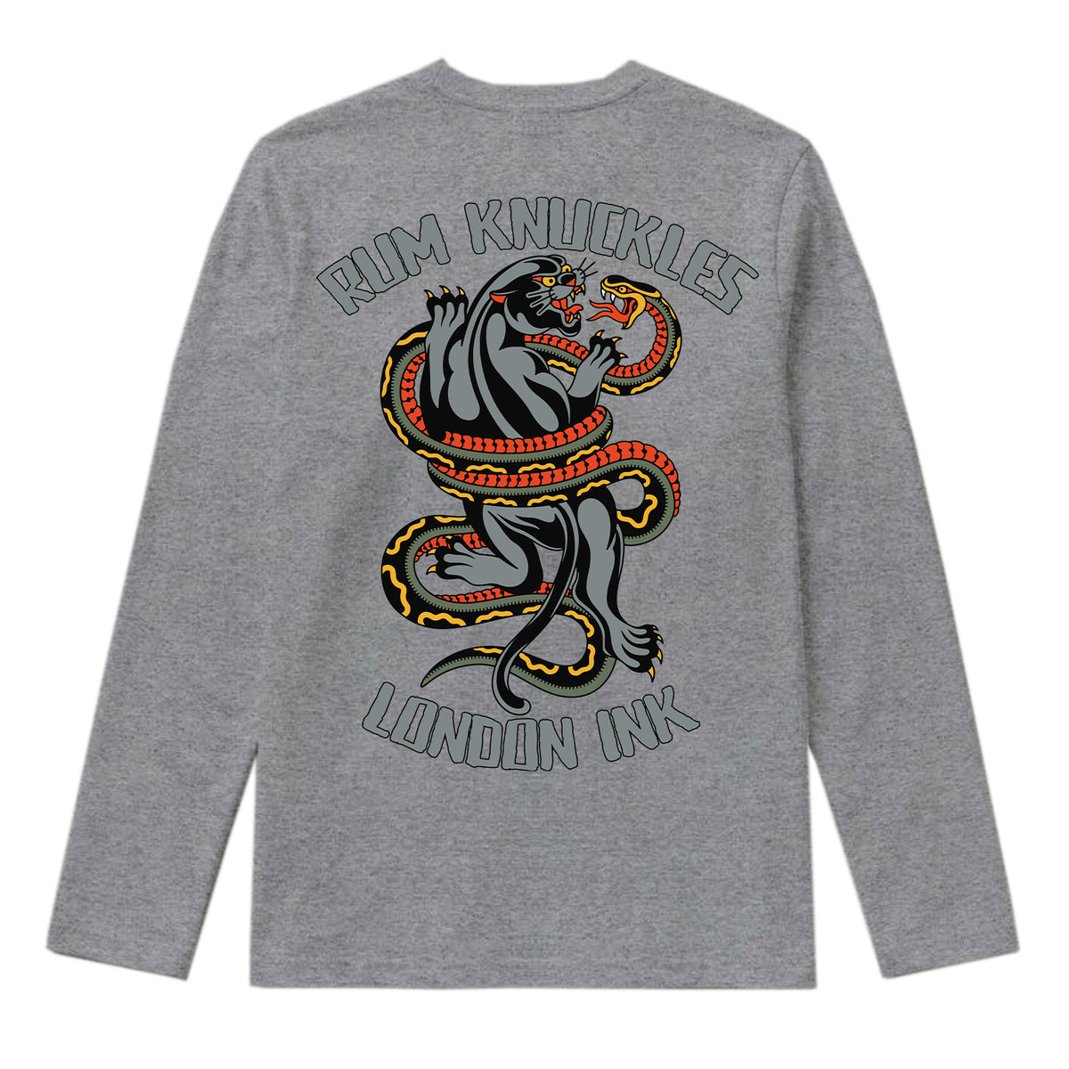 RUM KNUCKLES RK INK Long Sleeve Tee - Heather Grey - back