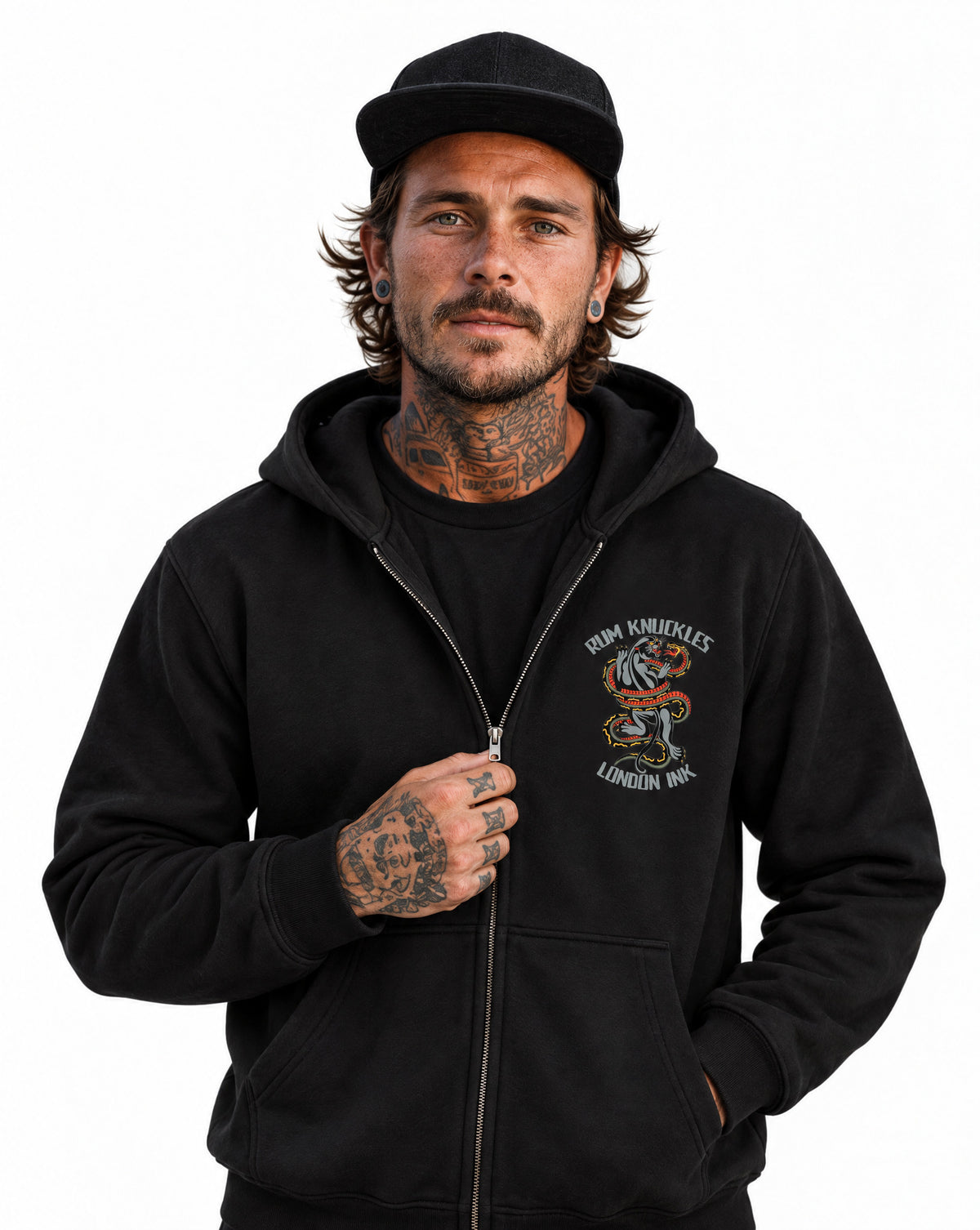 RUM KNUCKLES RK INK Zip Hoodie - Black - model front