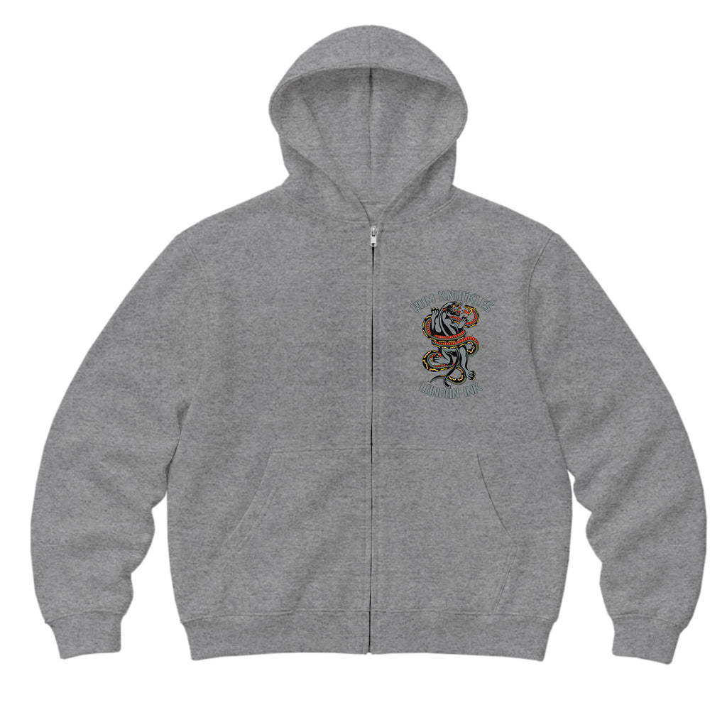 RUM KNUCKLES RK INK Zip Hoodie - Heather Grey - front