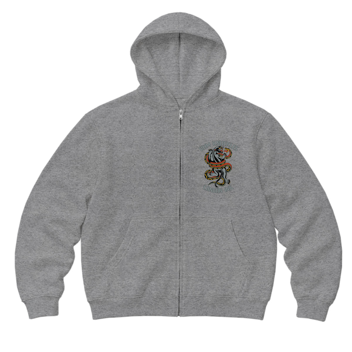 RUM KNUCKLES RK INK Zip Hoodie - Heather Grey - front