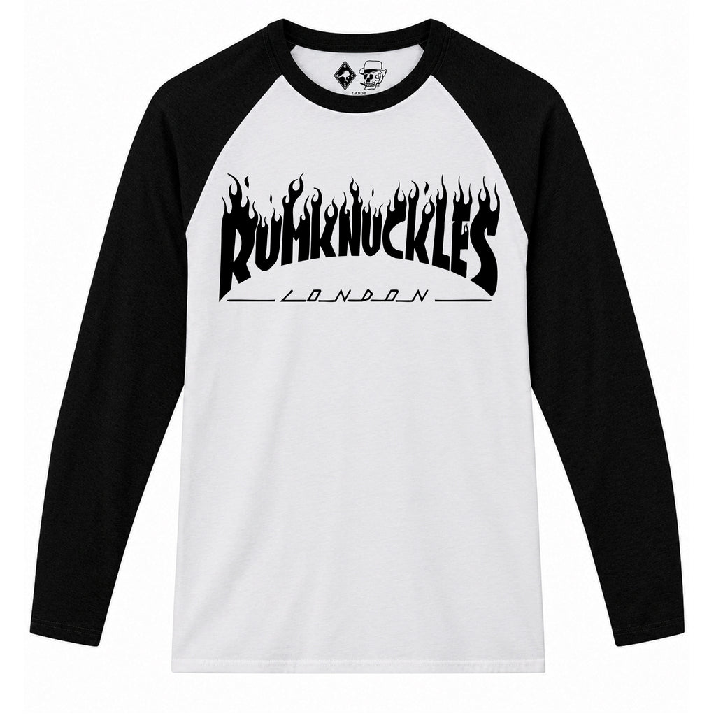 RUM KNUCKLES RK THRASH Baseball Tee - White/Black - front