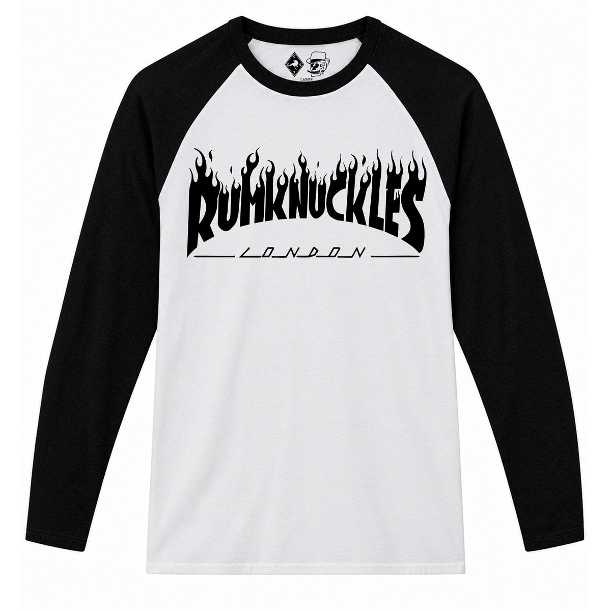 RUM KNUCKLES RK THRASH Baseball Tee - White/Black - front