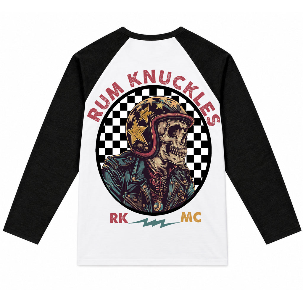 RUM KNUCKLES SKULL MOTO Baseball Tee - White/Black - back