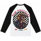 RUM KNUCKLES SKULL MOTO Baseball Tee - White/Black - back