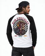 RUM KNUCKLES SKULL MOTO Baseball Tee - White/Black - model back