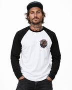 RUM KNUCKLES SKULL MOTO Baseball Tee - White/Black - model front