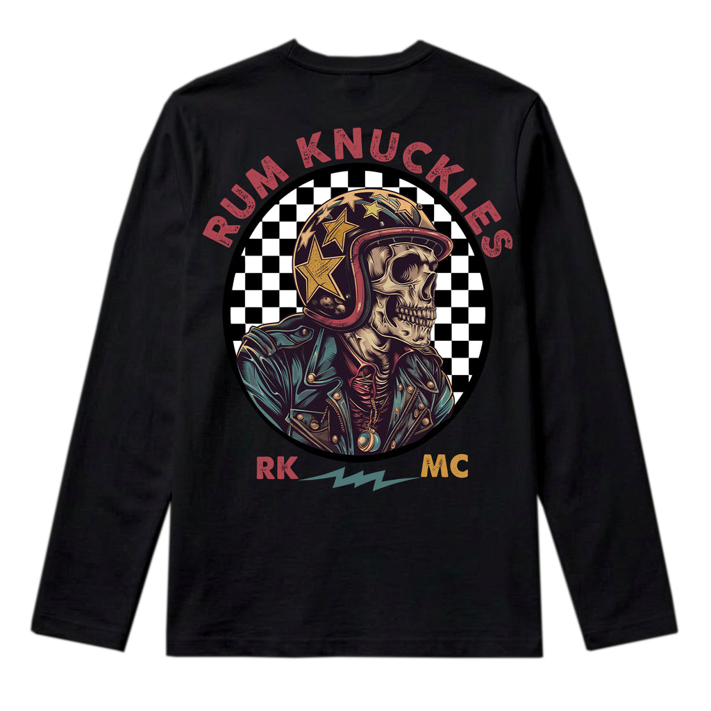 RUM KNUCKLES SKULL MOTO Long Sleeve Tee - Black - back
