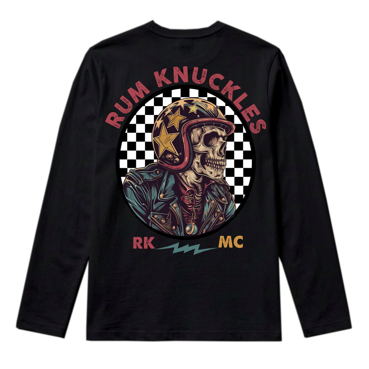 RUM KNUCKLES SKULL MOTO Long Sleeve Tee - Black - back