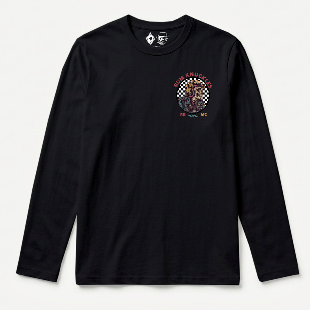 RUM KNUCKLES SKULL MOTO Long Sleeve Tee - Black - front