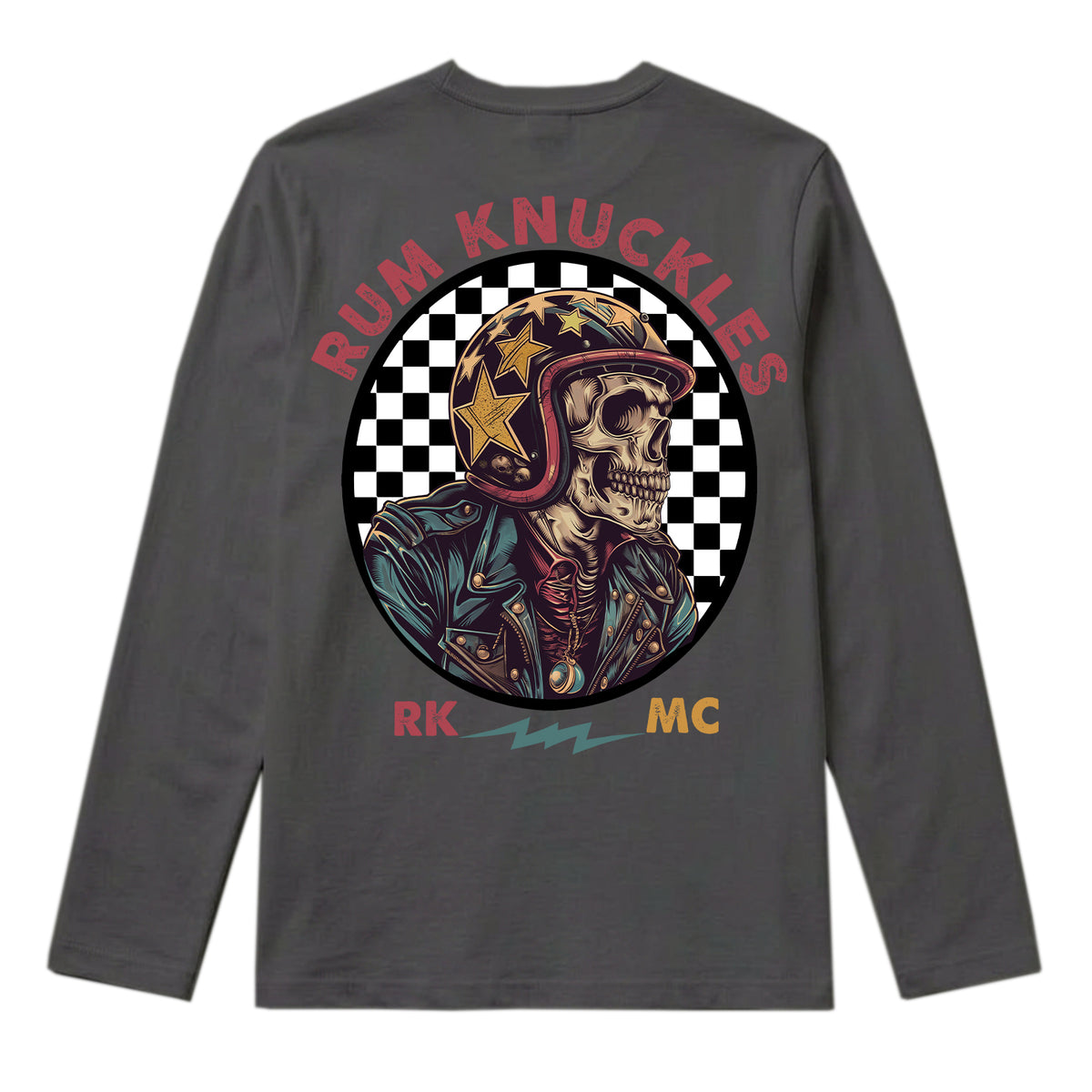 RUM KNUCKLES SKULL MOTO Long Sleeve Tee - Charcoal - back