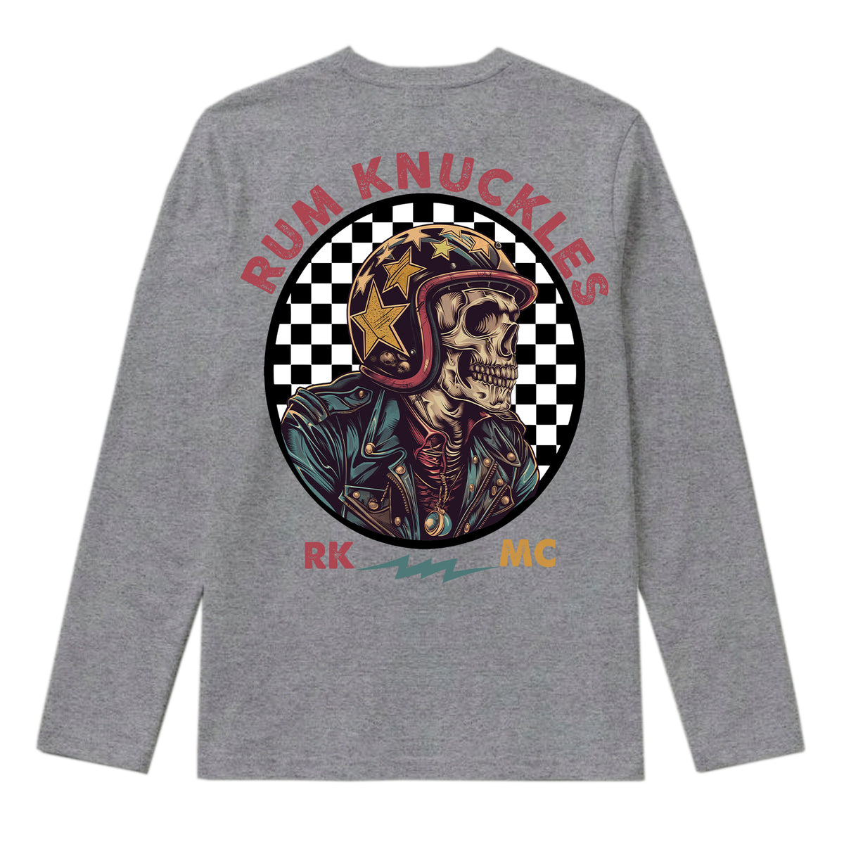 RUM KNUCKLES SKULL MOTO Long Sleeve Tee - Heather Grey - back