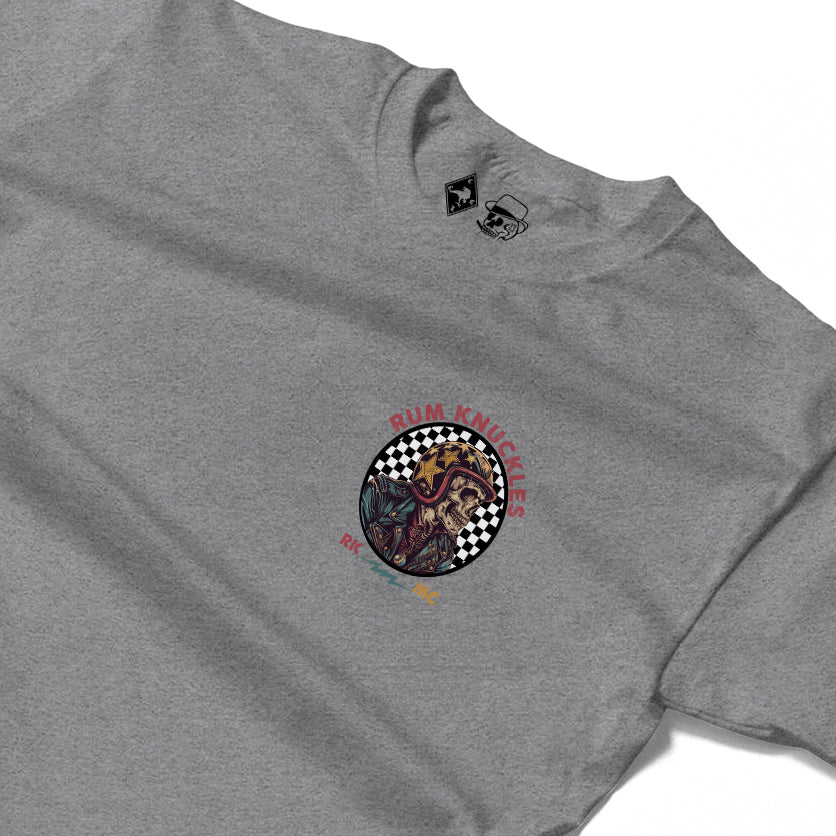 RUM KNUCKLES SKULL MOTO Long Sleeve Tee - Heather Grey - detail