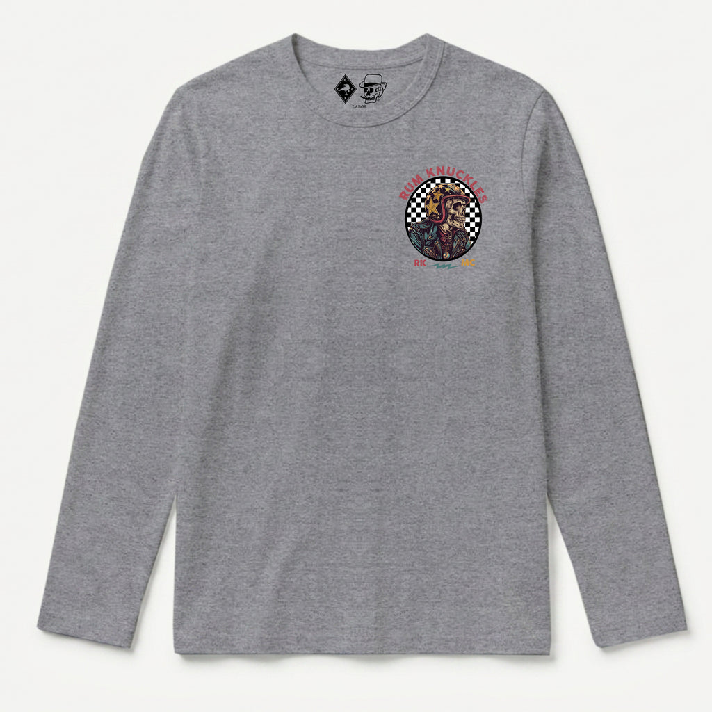 RUM KNUCKLES SKULL MOTO Long Sleeve Tee - Heather Grey - front