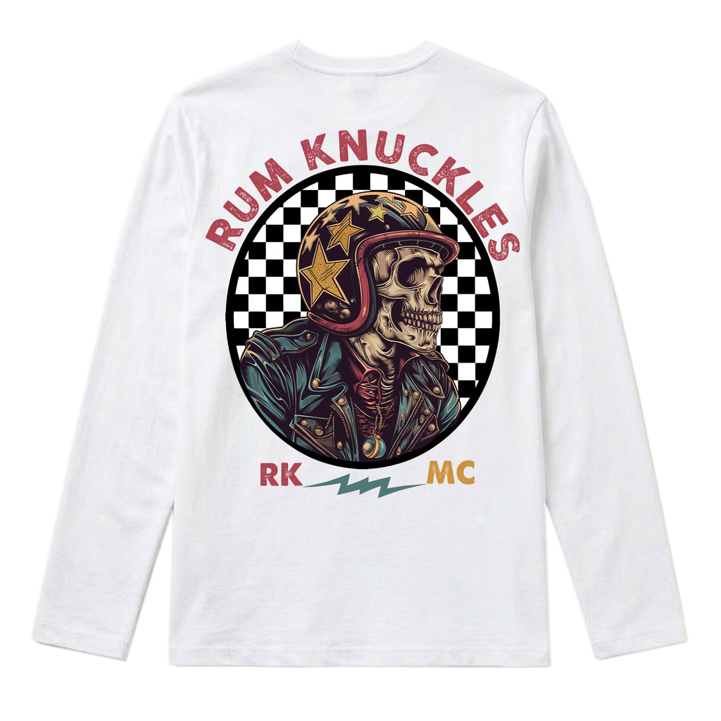 RUM KNUCKLES SKULL MOTO Long Sleeve Tee - White - back