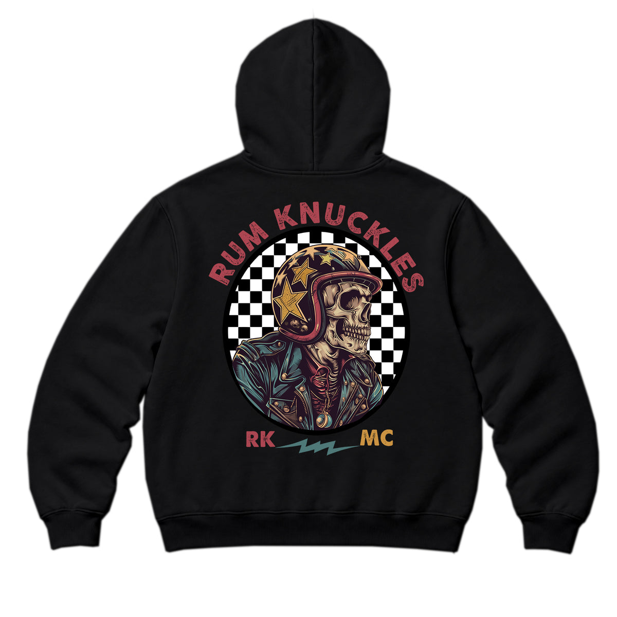 RUM KNUCKLES SKULL MOTO Zip Hoodie - Black - back