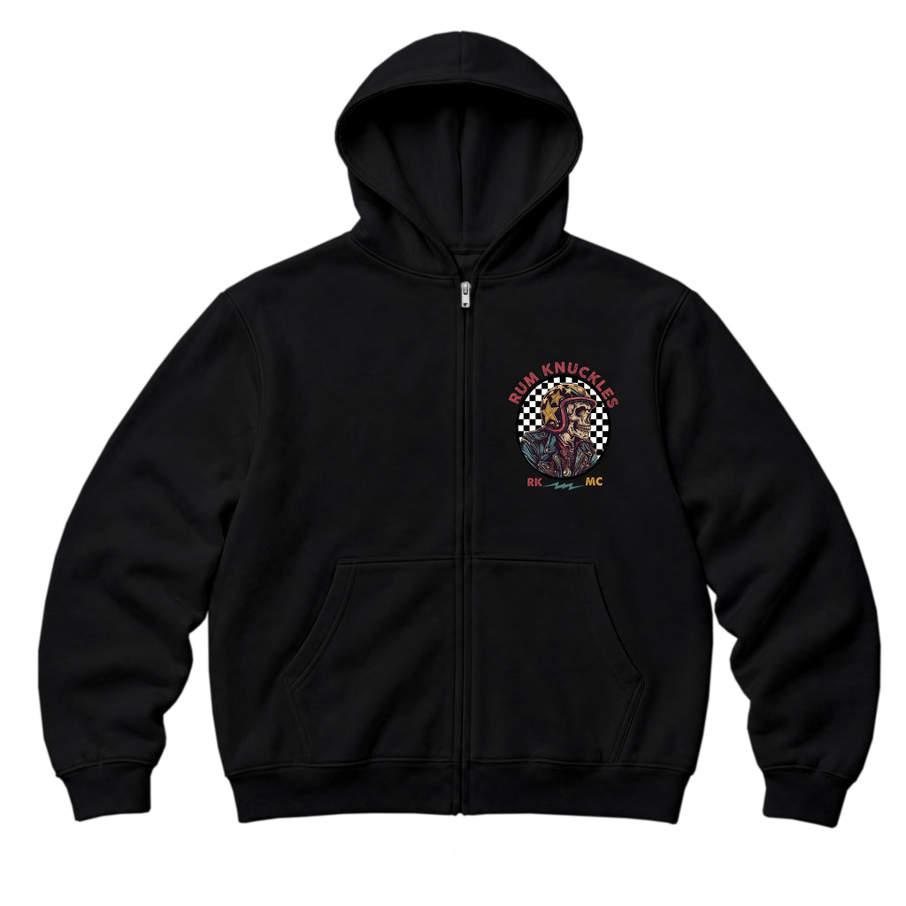 RUM KNUCKLES SKULL MOTO Zip Hoodie - Black - front