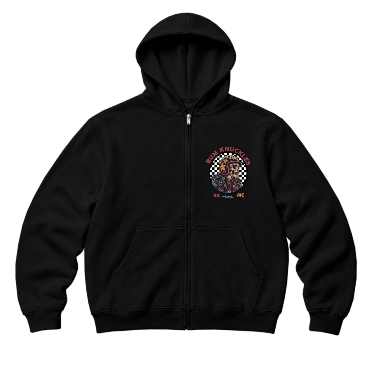 RUM KNUCKLES SKULL MOTO Zip Hoodie - Black - front