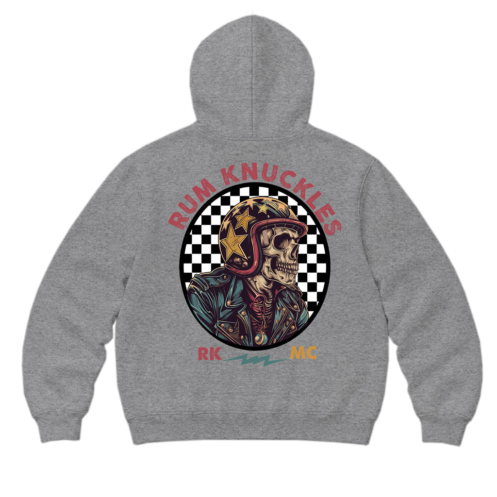 RUM KNUCKLES SKULL MOTO Zip Hoodie - Heather Grey - back