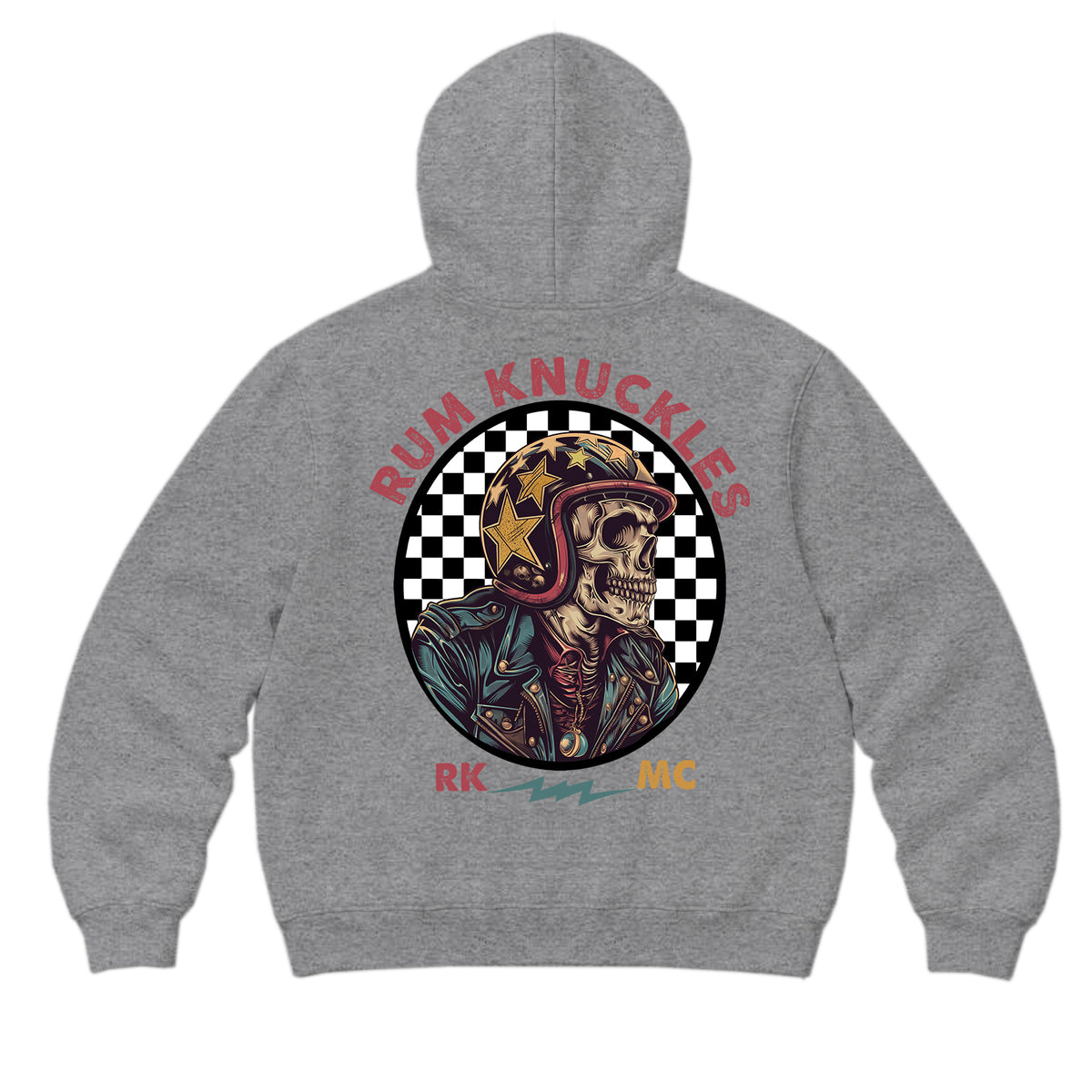 RUM KNUCKLES SKULL MOTO Zip Hoodie - Heather Grey - back