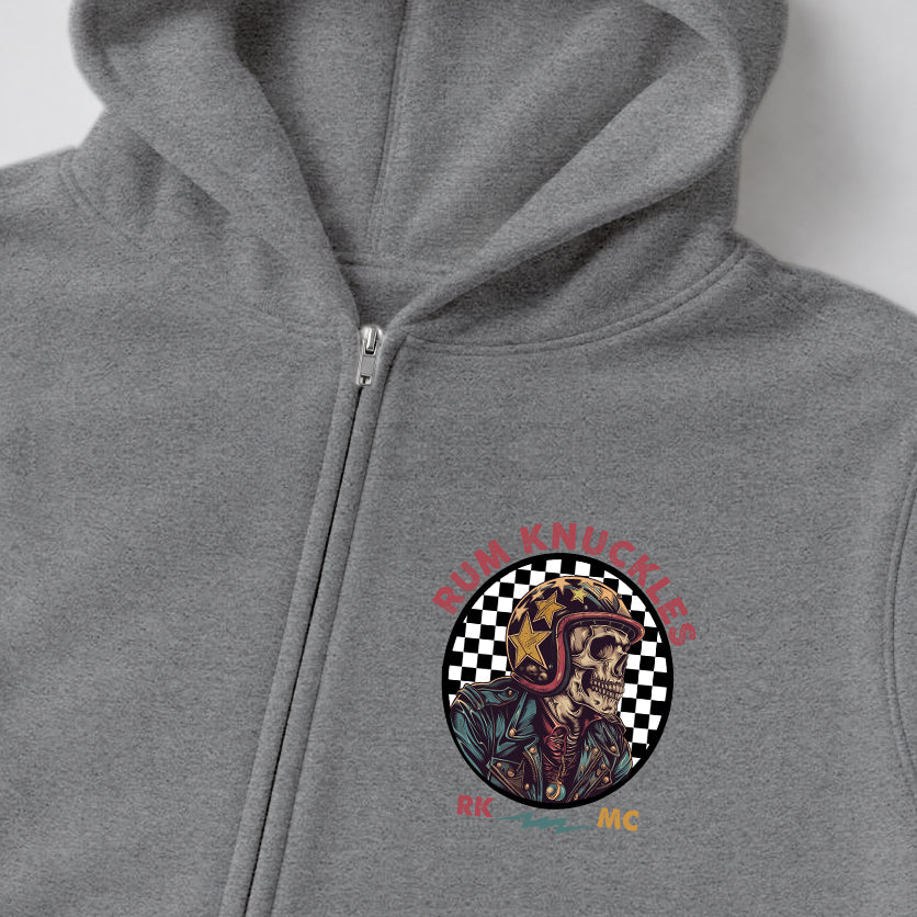 RUM KNUCKLES SKULL MOTO Zip Hoodie - Heather Grey - detail