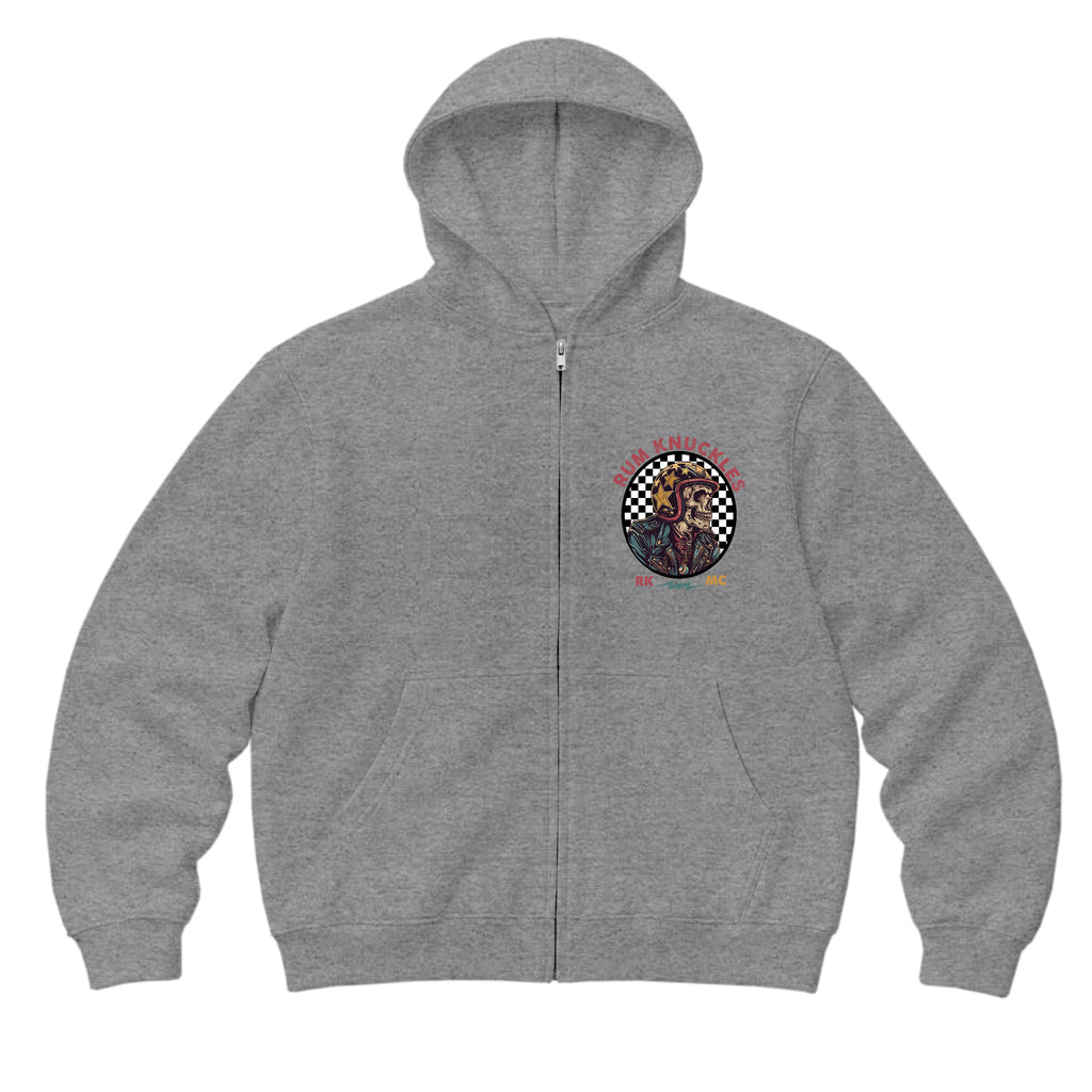 RUM KNUCKLES SKULL MOTO Zip Hoodie - Heather Grey - front