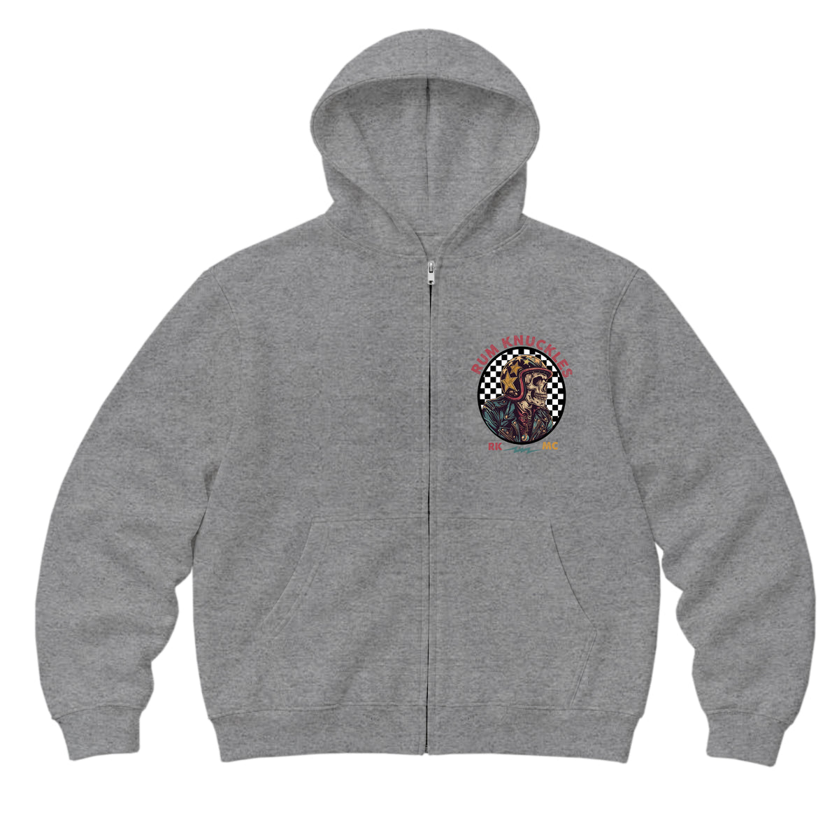 RUM KNUCKLES SKULL MOTO Zip Hoodie - Heather Grey - front