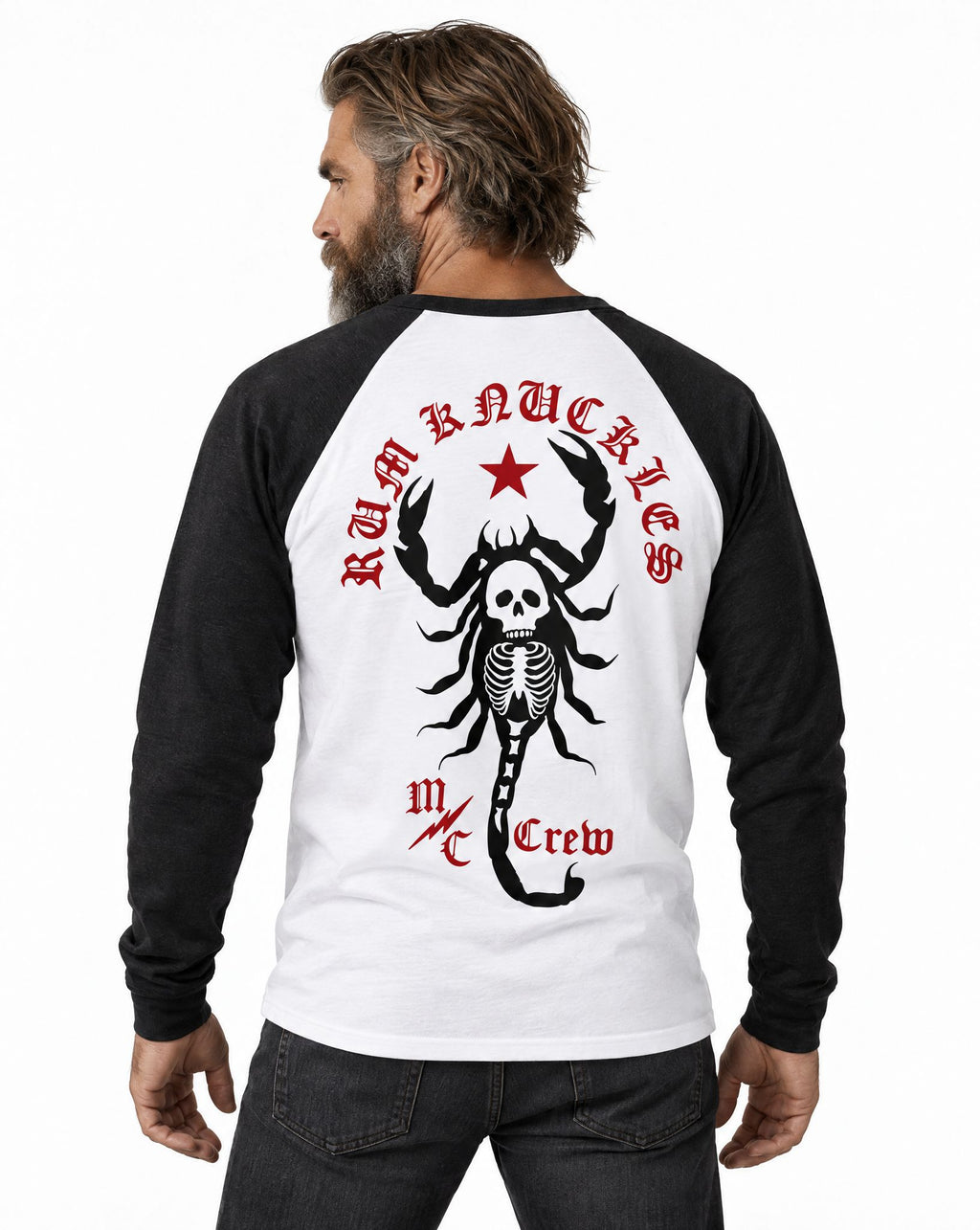 RUM KNUCKLES SCORPIO Baseball Tee - White/Black - model back