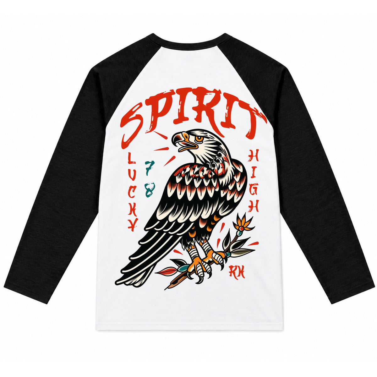 RUM KNUCKLES EAGLE SPIRIT Baseball Tee - White/Black - back