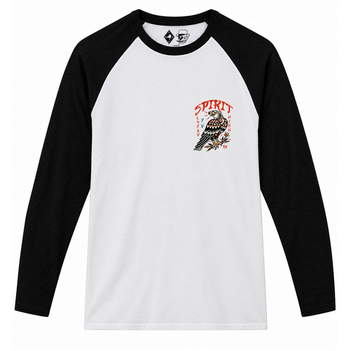 RUM KNUCKLES EAGLE SPIRIT Baseball Tee - White/Black - front