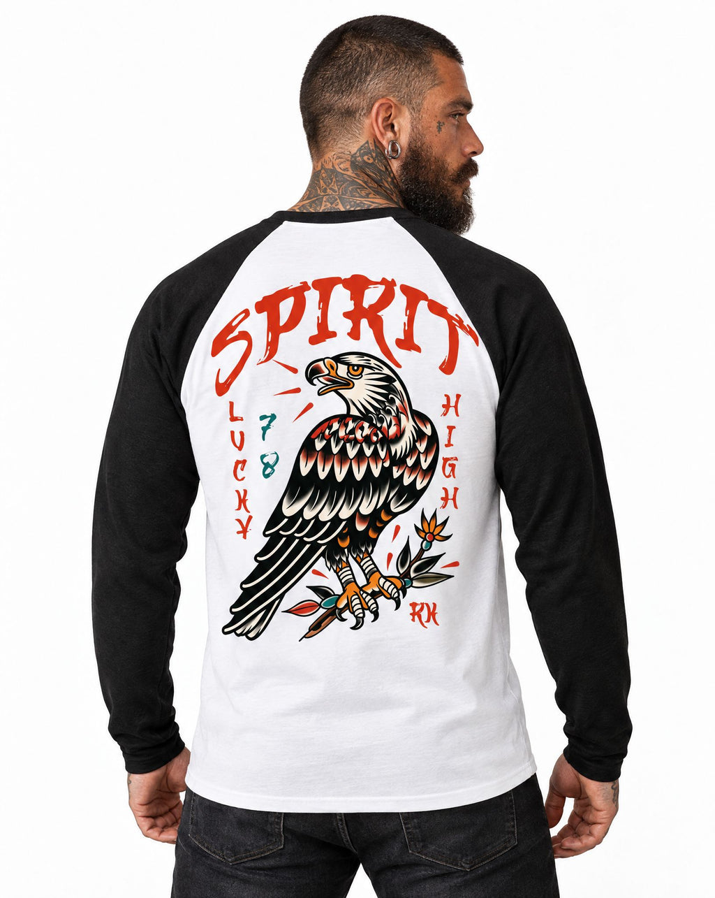 RUM KNUCKLES EAGLE SPIRIT Baseball Tee - White/Black - model back