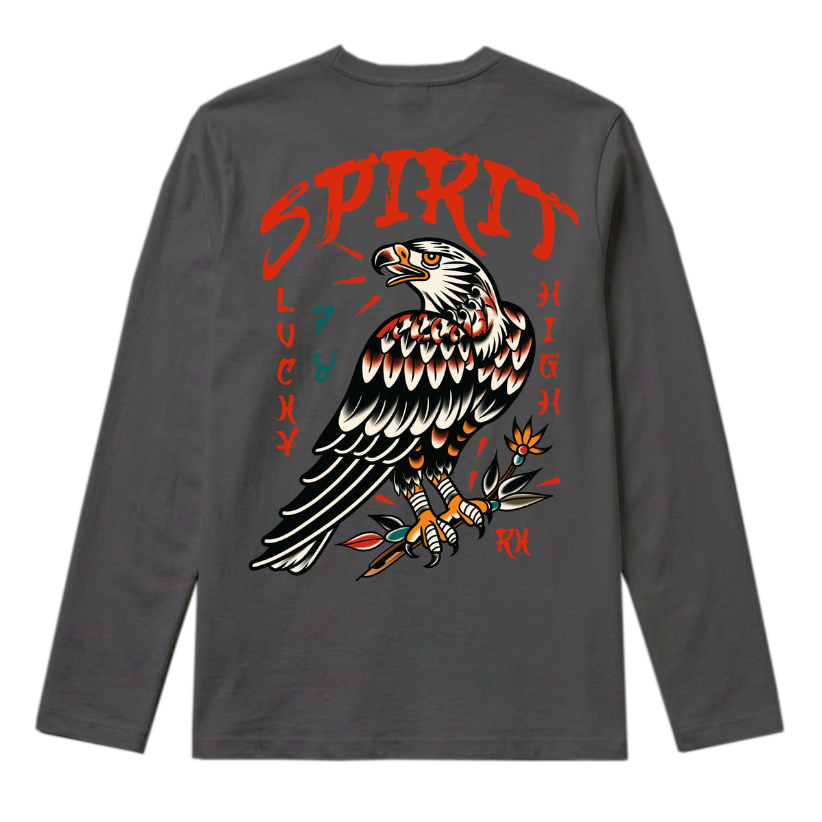 RUM KNUCKLES EAGLE SPIRIT Long Sleeve Tee - Charcoal - back