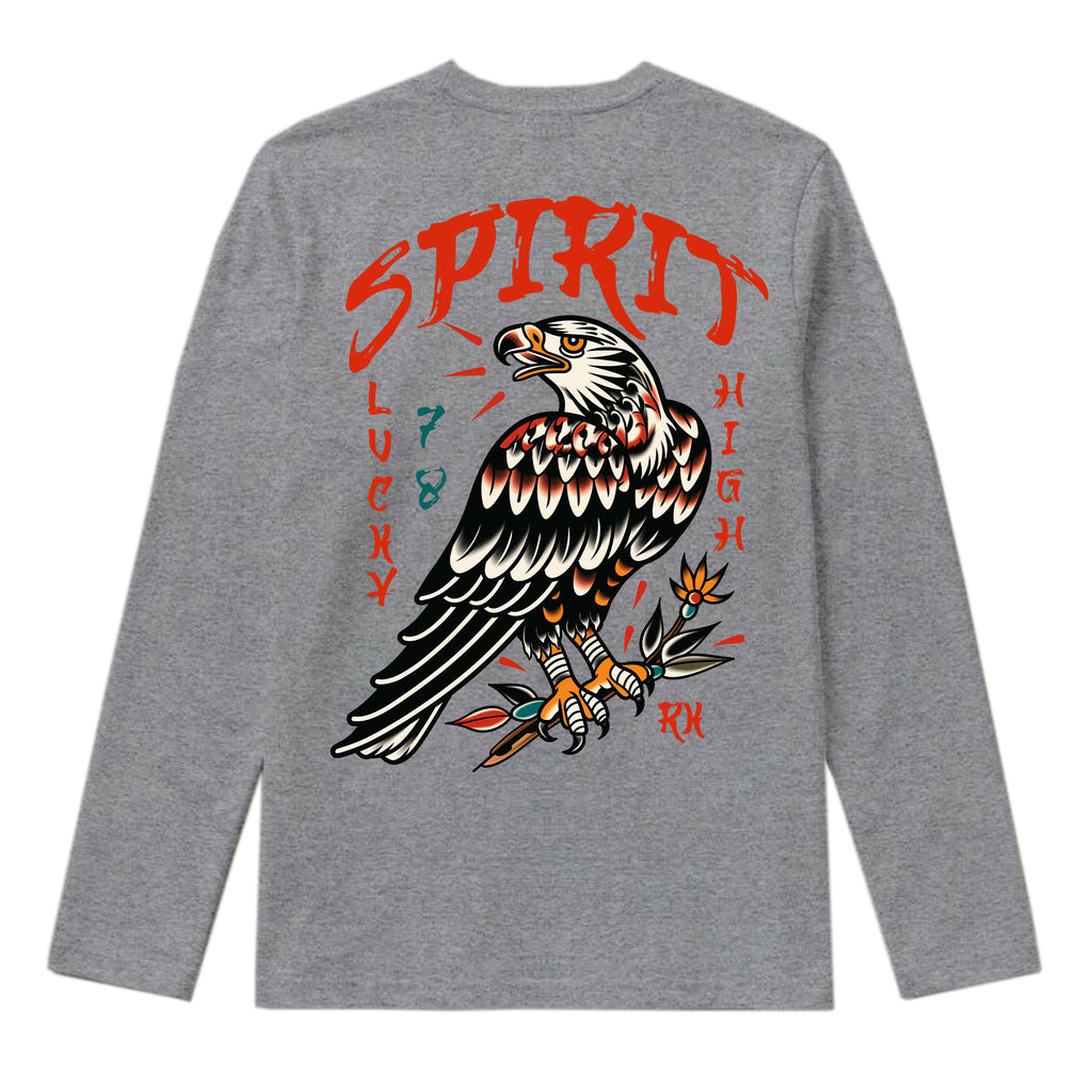 RUM KNUCKLES EAGLE SPIRIT Long Sleeve Tee - Heather Grey - back