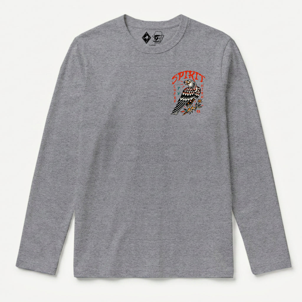 RUM KNUCKLES EAGLE SPIRIT Long Sleeve Tee - Heather Grey - front