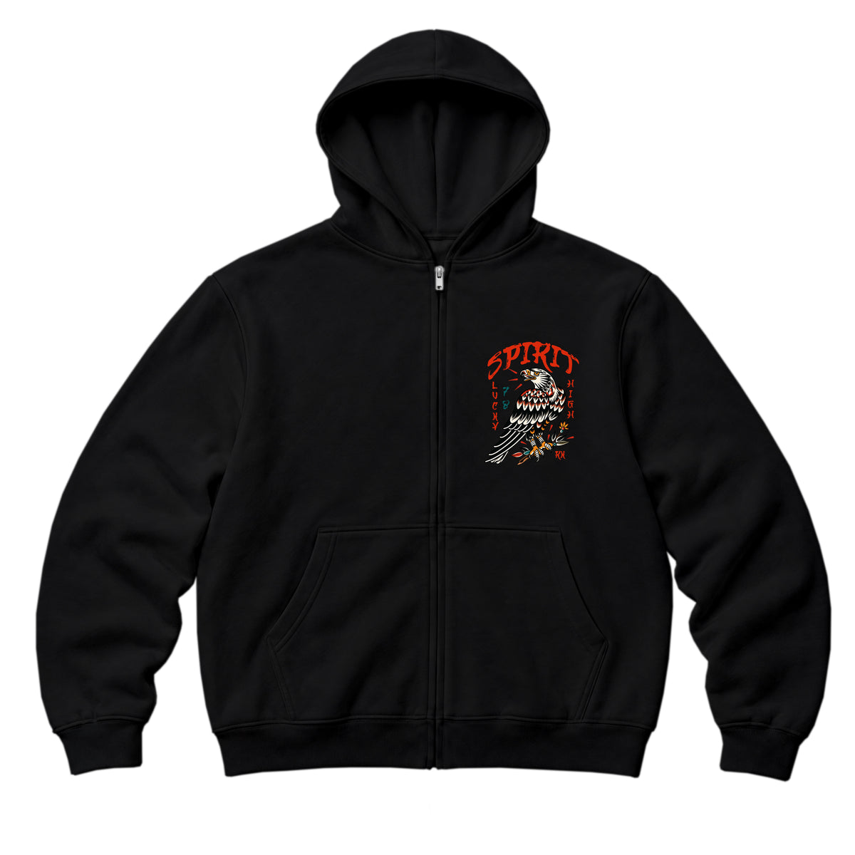 RUM KNUCKLES EAGLE SPIRIT Zip Hoodie - Black - front