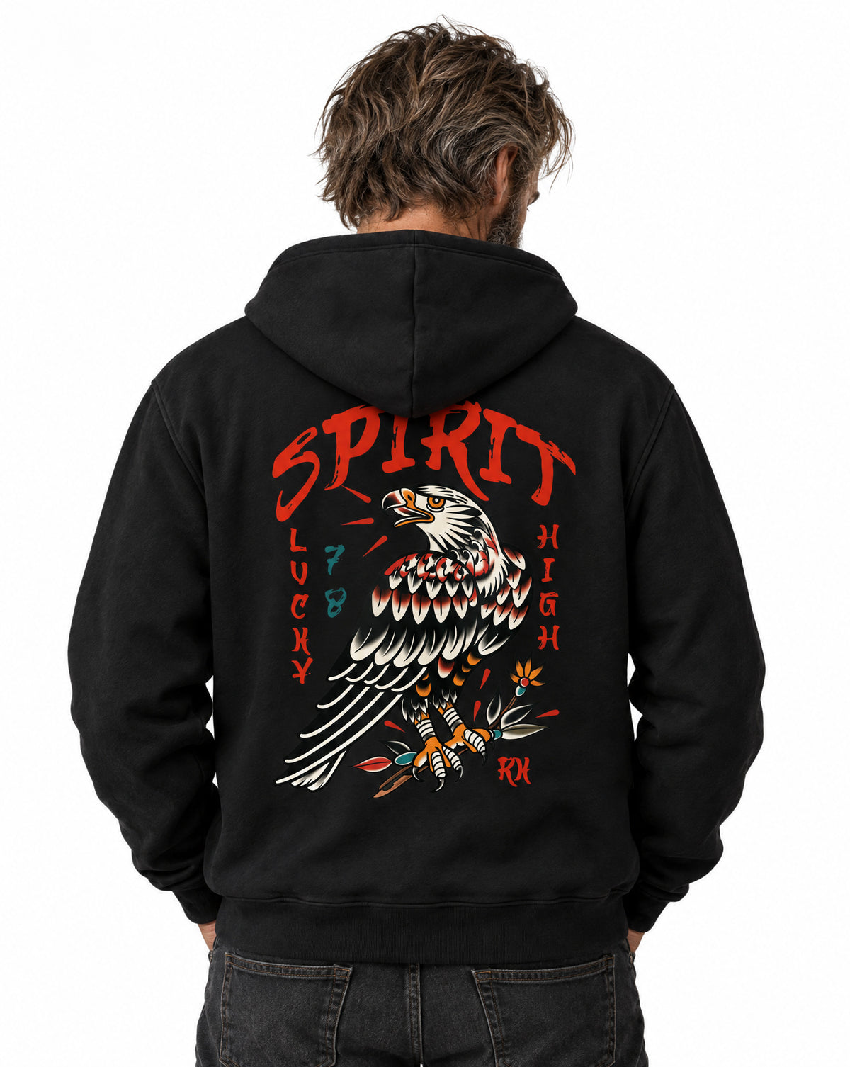RUM KNUCKLES EAGLE SPIRIT Zip Hoodie - Black - model back