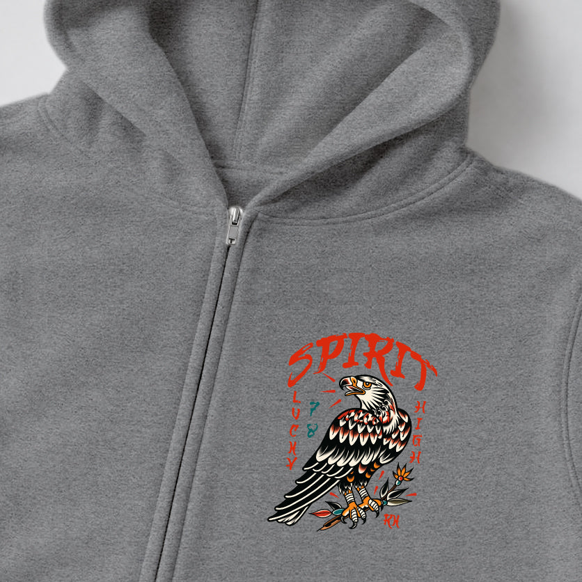 RUM KNUCKLES EAGLE SPIRIT Zip Hoodie - Heather Grey - detail