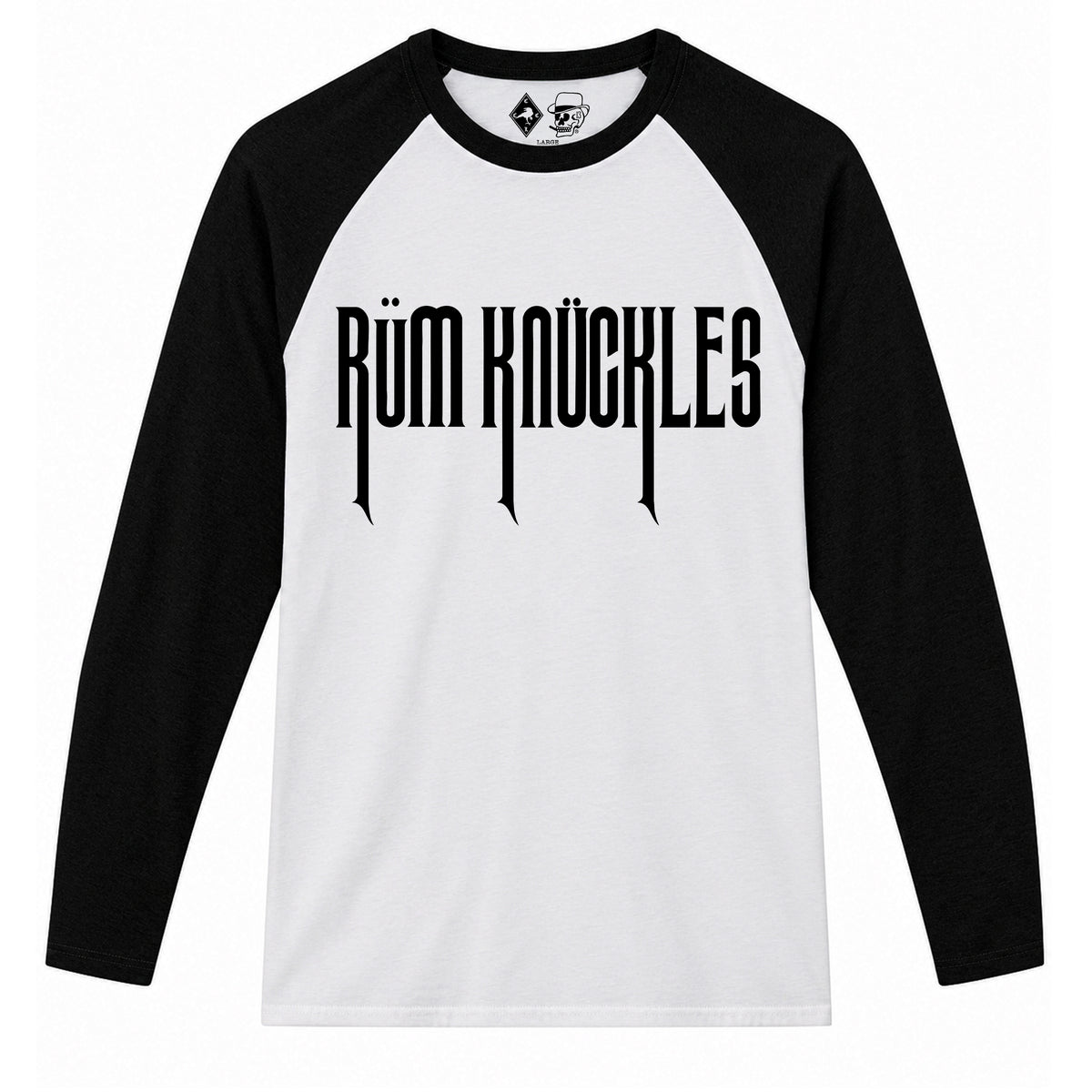 RUM KNUCKLES RK CREW Baseball Tee - White/Black - front