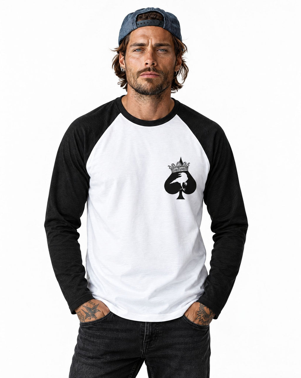 RUM KNUCKLES SPECIAL OPS Baseball Tee - White/Black - model front