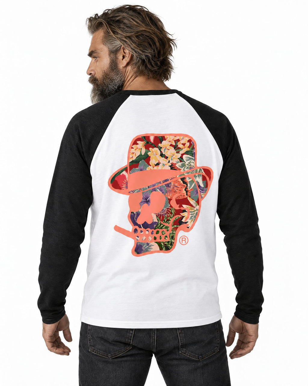 RUM KNUCKLES HAWAIIAN Baseball Tee - White/Black - model back