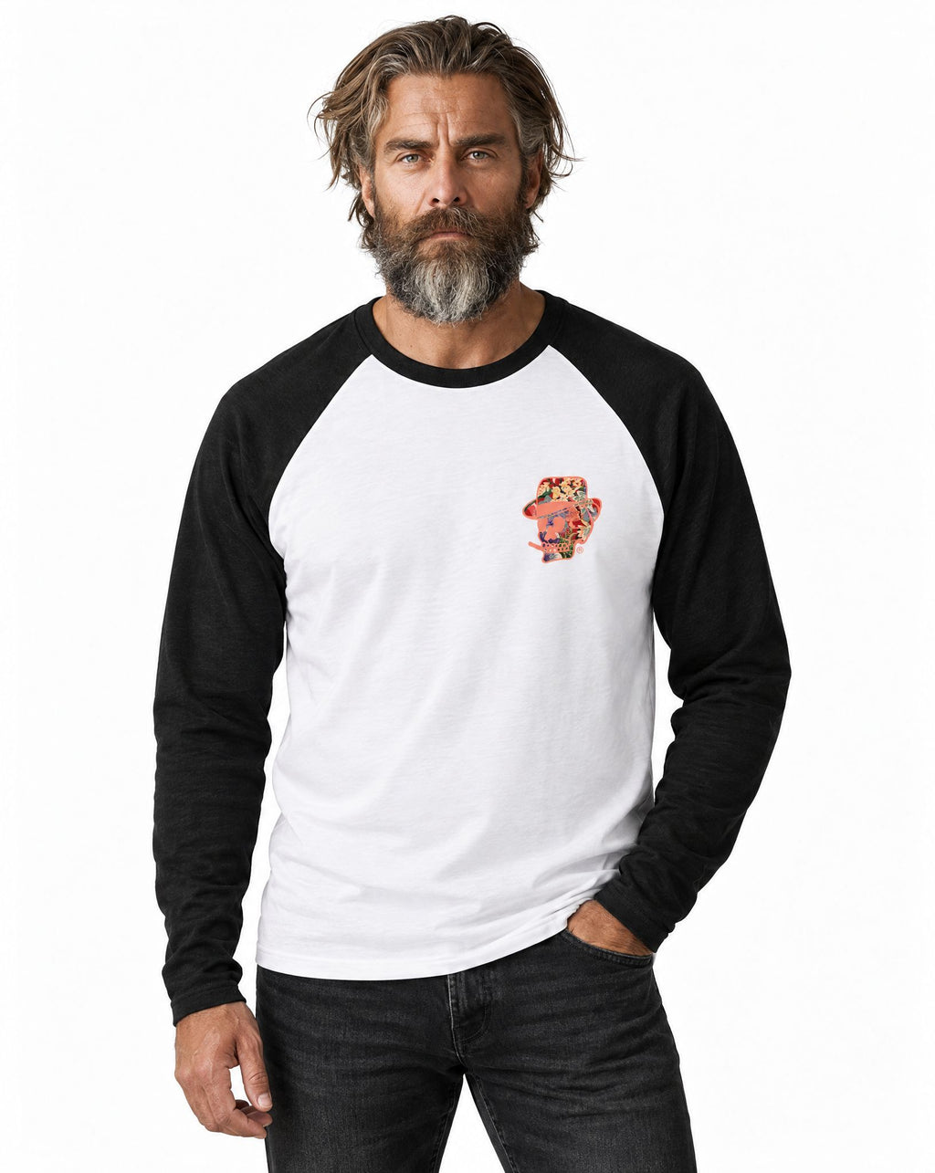 RUM KNUCKLES HAWAIIAN Baseball Tee - White/Black - model front