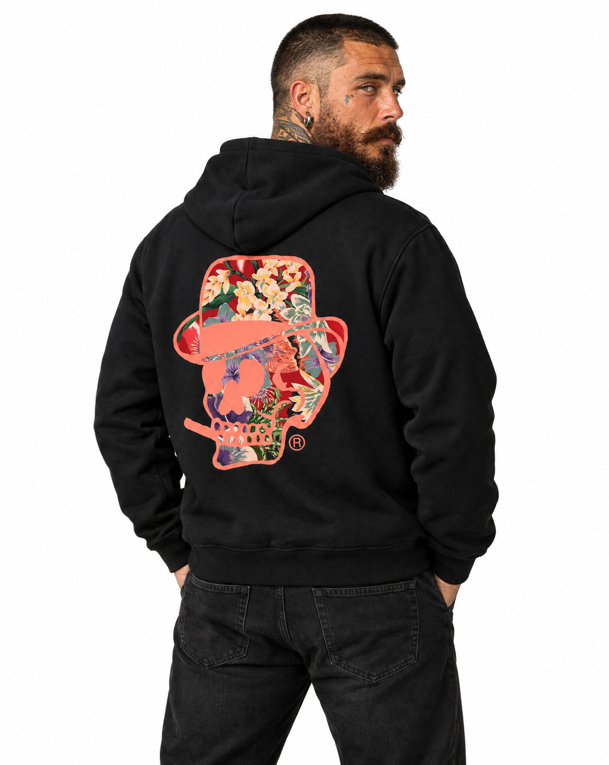 RUM KNUCKLES HAWAIIAN Zip Hoodie - Black - model back