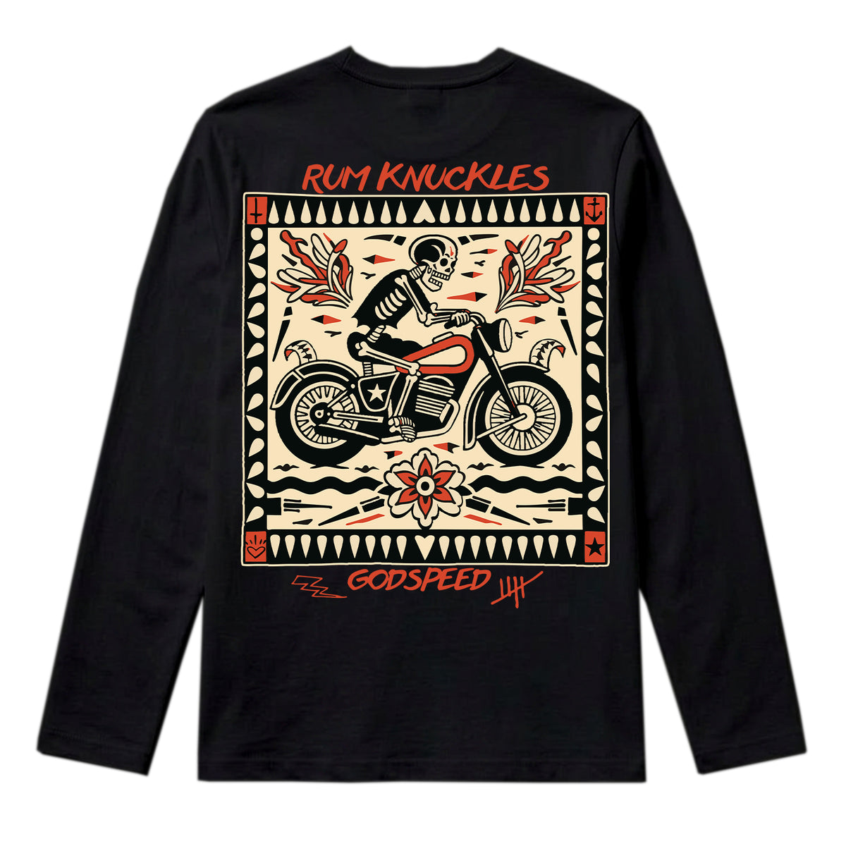 RUM KNUCKLES MC BANDANA Long Sleeve Tee - Black - back