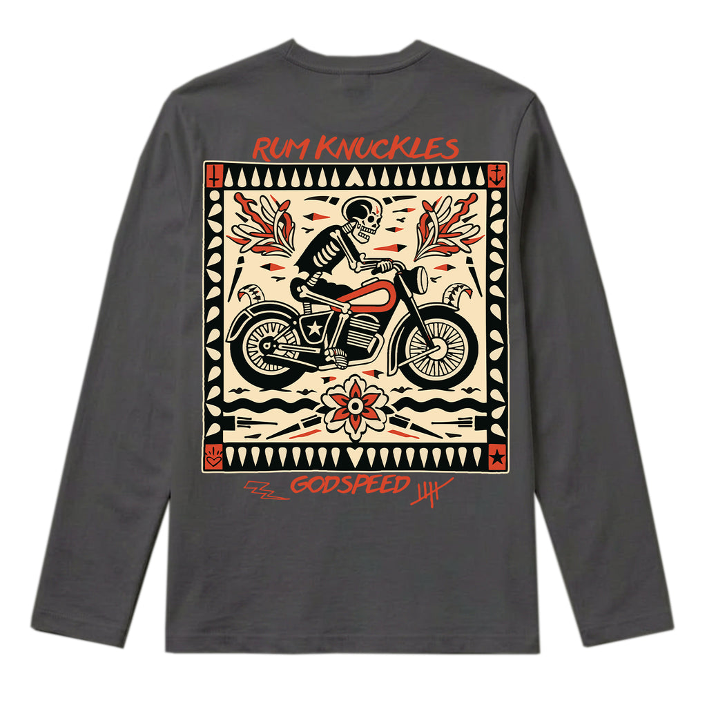 RUM KNUCKLES MC BANDANA Long Sleeve Tee - Charcoal - back